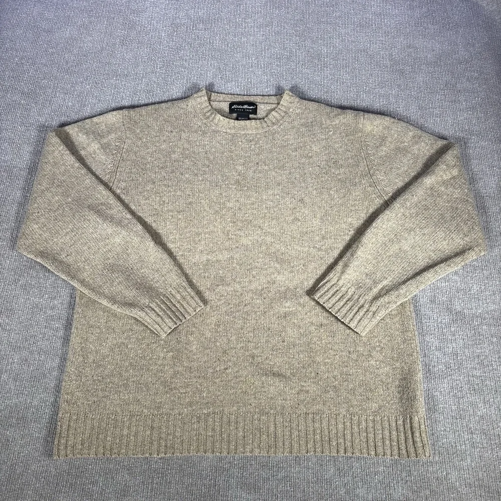 Eddie Bauer Sweater Mens L Crewneck Tan Beige Knit 100% Lambswool - Picture 2 of 8